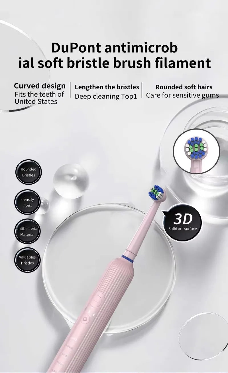Compatible with Oral B Sonic Electric Toothbrush Smart Ultrasonic Dental Teeth Whitening Rechargeable Adult Tooth Brush 3 Head