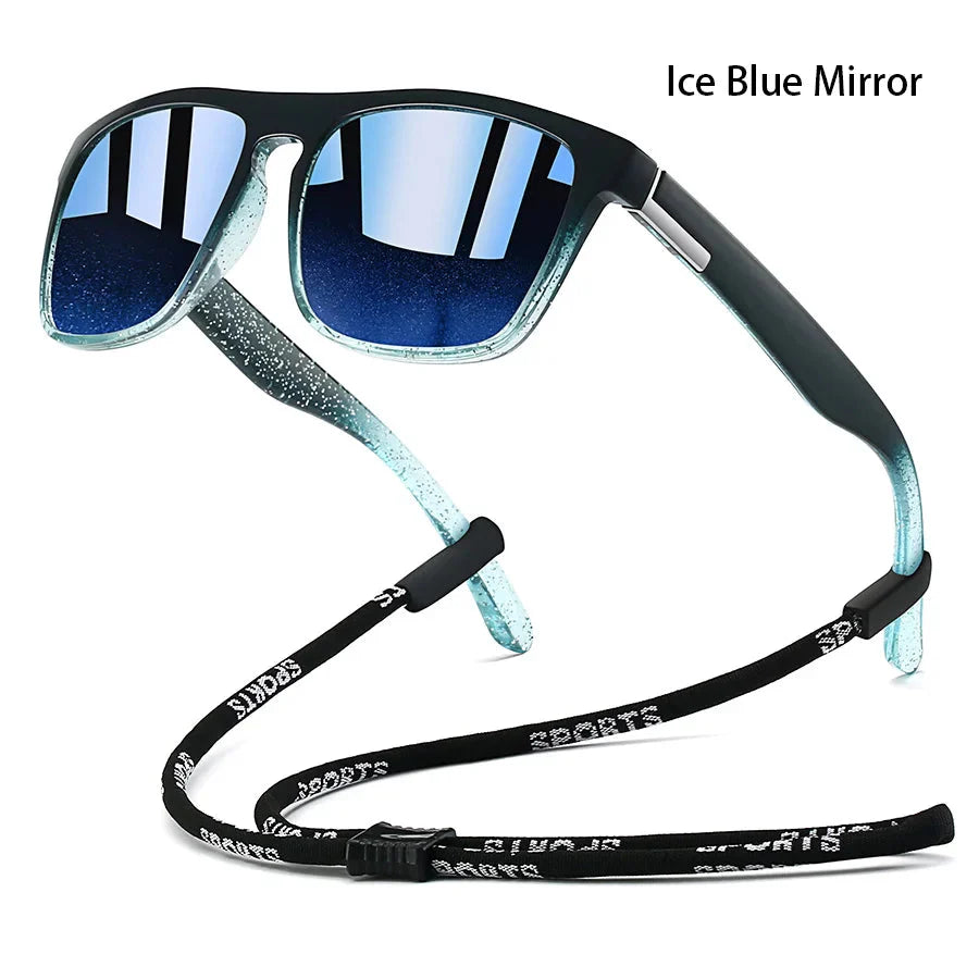 Sunglasses with Chain for Men and Women, Classic Square, Driving, Fishing, Colorful, Lightweight, Outdoor Safety Goggles