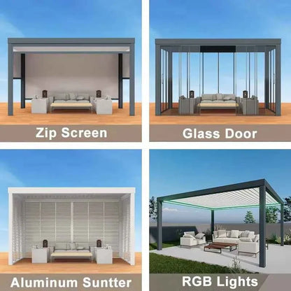 Motorized Aluminum Bioclimatic Pergola - Waterproof Electric Shutter Garden Gazebo