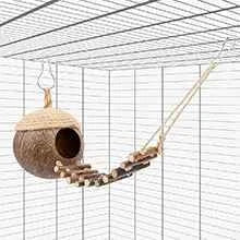 Coconut Birdhouse Hut With Ladder Hemp Rope Roof Natural Material Firm Stable Small Animal Cage Habitat Decoration Pet Supplies