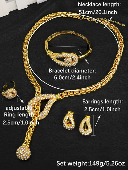 Dubai 24K Gold Plated Gold Women Jewelry Sets Classic Design Necklace Earrings Charm Bracelet Ring Banquet Party Jewelry