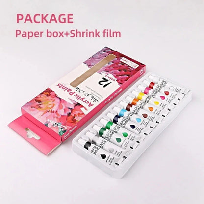 12 Color Acrylic Paint Set 9ml Tubes Waterproof Art Supplies for Beginner Artists DIY Painting on Canvas Wall Art Stationery