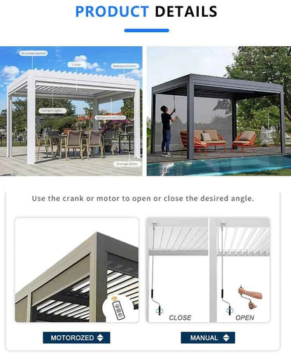 3X3Bioclimatic Pergola Aluminium Pergola Outdoor  Aluminum Pergola Gazebo Manual Pavilion Louver Roof Pergola Carport