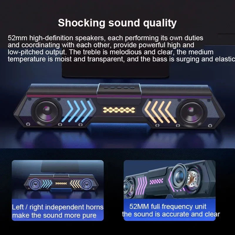 Desktop Wired Bluetooth Soundbar Computer Speaker HIFI Stereo Soundbox with Dynamic RGB Light Effect Double Bass Diaphragm