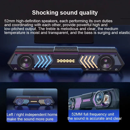 Desktop Wired Bluetooth Soundbar Computer Speaker HIFI Stereo Soundbox with Dynamic RGB Light Effect Double Bass Diaphragm