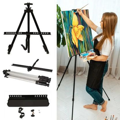 Adjustable Sketching Easel Black Silver Aluminum Alloy Sketch Drawing Easel Triangle Tool Shelf Travel Easel Art Supplies