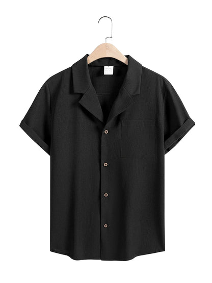 New Mens Short Sleeve T-Shirts Summer Trendy Breathable Loose Youth Basic Cotton Pocket Top Solid Color Stand Up Collar Shirts