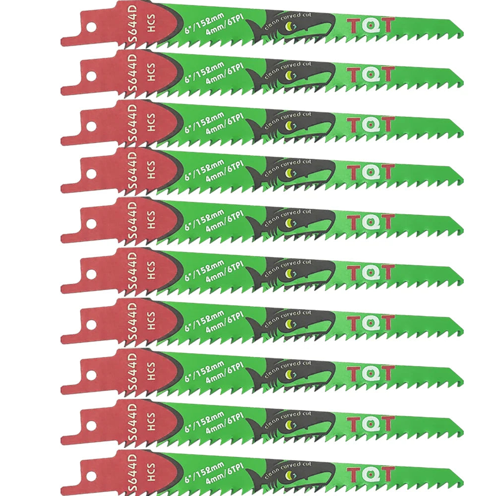 10Pcs 6-9.5-12 Inch Long Reciprocating Saw Blades 5-6Tpi Hcs 150mm Saber Blades for Cutting Wood Pvc for Bosch Makita Dewalt DIY Tool
