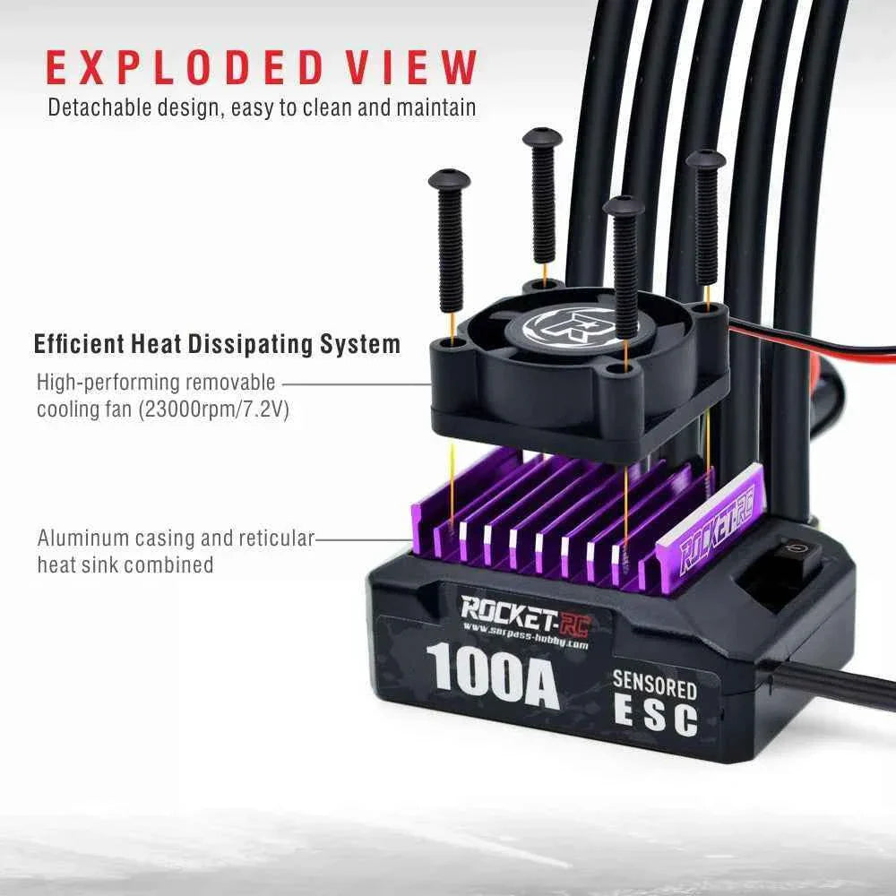 ROCKET RC 100A ESC w/ CH10 540 Motor 10.5T 13.5T 17.5T 21.5T Sensored Brushless Combo for 1/10 1/12 RC Drift Racing Car Parts