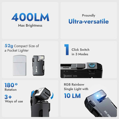 WUBEN G5 Rechargeable EDC Flashlight, 400 Lumens Dual Light Sources Mini Flashlight with RGB Light, Portable Pocket Flashlights