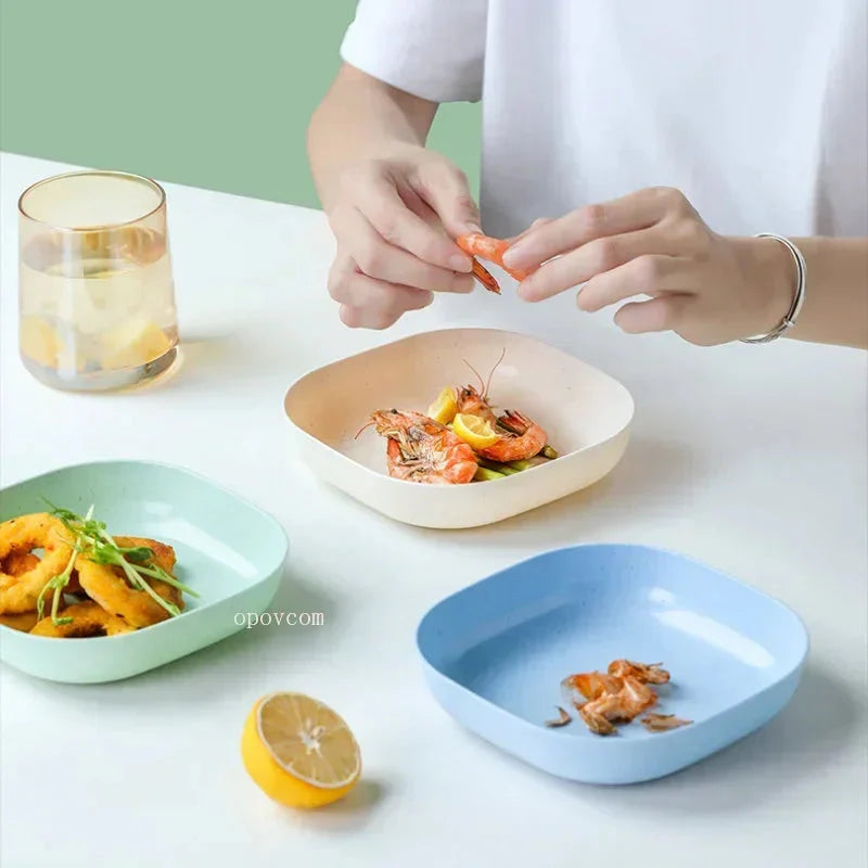 Solid Color Wheat Straw PP Plate Reusable Small Plates Dinner Dish Vegetable Fruit Cake Snacks Plate Tableware Home Supplies