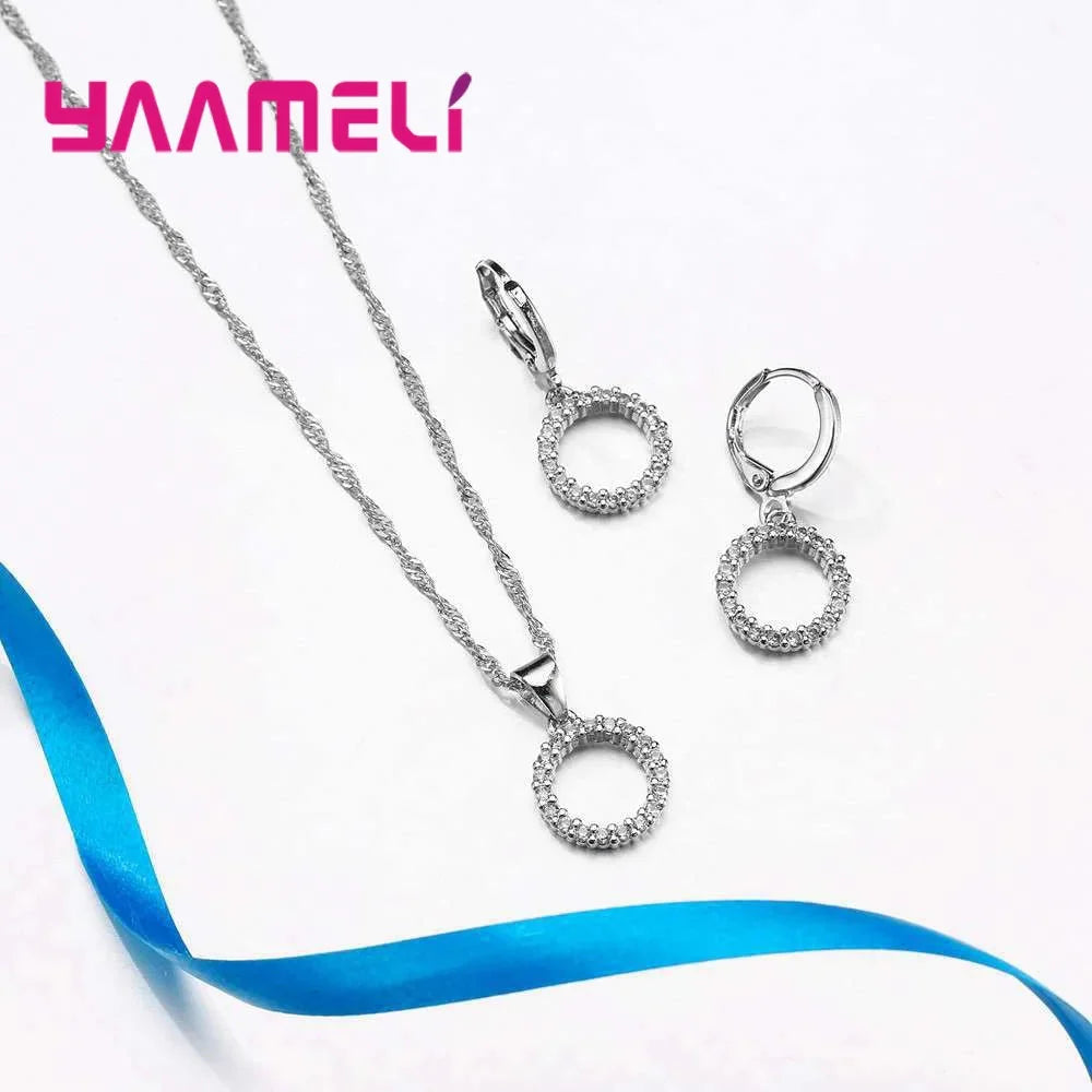 925 Sterling Silver Jewelry Set Necklace And Earrings For Women Party Wedding Engagement Accessories