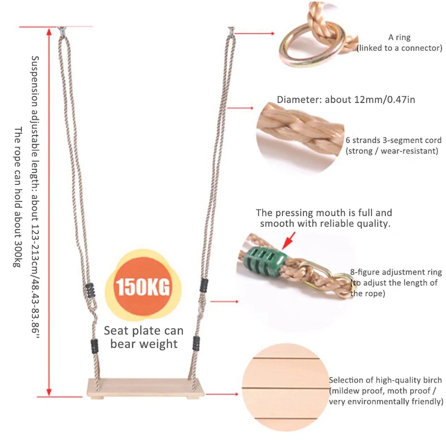 High-Quality Polished Four-Board Anti-Corrosion Wood Swing Outdoor Indoor Pastoral Wooden Swing for Adults Children
