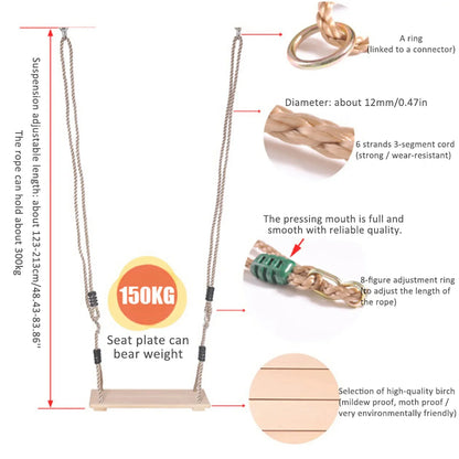 High-Quality Polished Four-Board Anti-Corrosion Wood Swing Outdoor Indoor Pastoral Wooden Swing for Adults Children