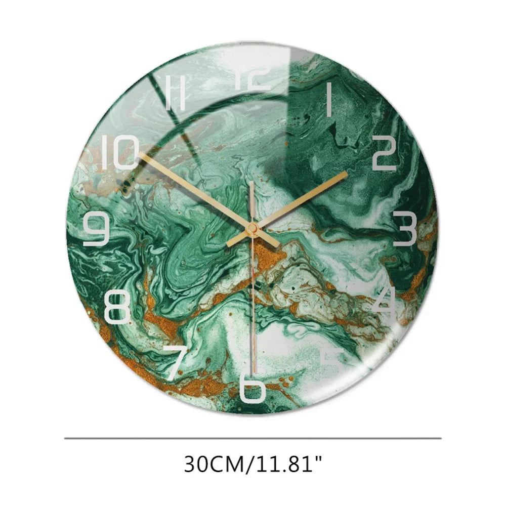 Black Gold Marble Metal Needle Modern Acrylic Round Clock 12"
