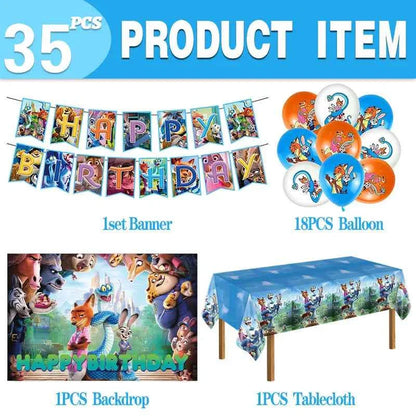 Zootopia Theme Party Supplies Nick Judy Birthday Decoration Balloon Set Tableware Kit Banner Plates Gifts Bags Keychains Sticker