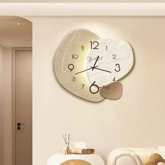 Modern Simple Silent Wall Clock, Moon Design - Quartz Movement, Wooden Material, for Bedroom, Living Room or Office Decoration