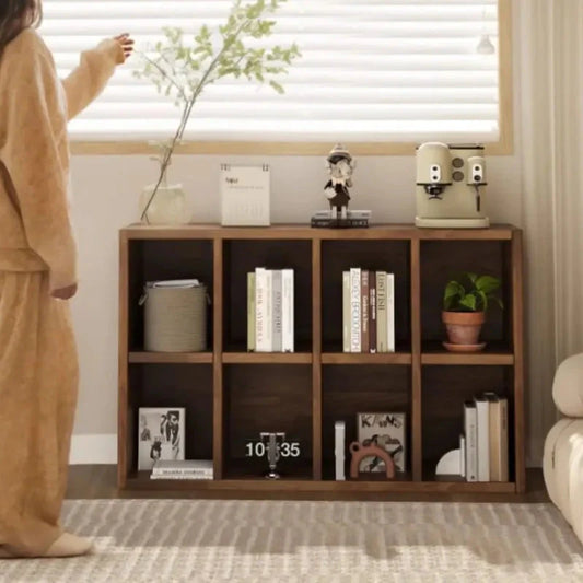 Solid Wood Short Bookshelf Floor Storage Cabinet Grid Organizer Shelf for Living Room Home & Kindergarten Display Unit