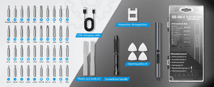 50 in 1 Precision Electric Screwdriver Set Multi-Function Power Tool with Magnetic Torx Phillips Bits for iPhone Glasses Watches