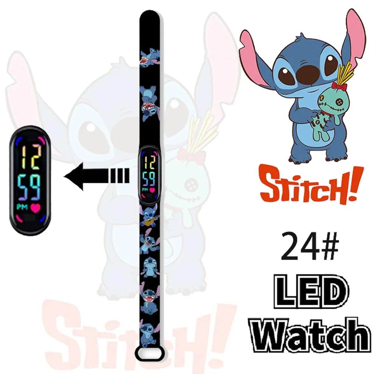 Disney Stitch Digital Kids' Watches Anime Figures LED Luminous Watch Touch Waterproof Electronic Sports Watch Kids Birthday Gift