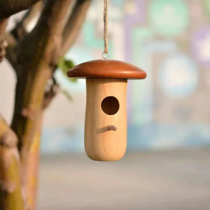 1Pc Outdoor Hummingbird House Natural Wooden Hanging Hummingbird Nest Wild Bird Feeder Outdoor Garden Yard Wooden Hanging Crafts