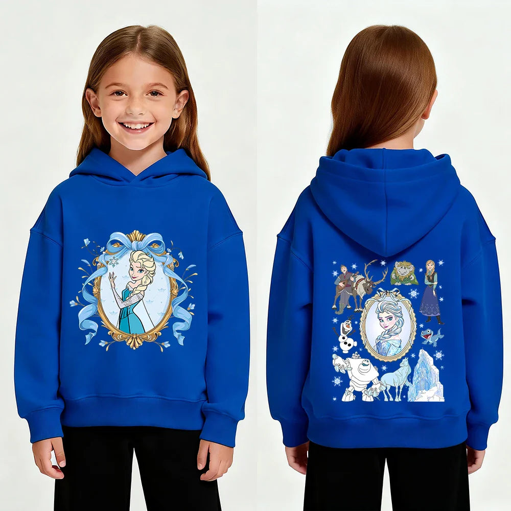 Disney Stitch Frozen Elsa Plush Pullover Hoodie - Children's Winter Fleece Sweatshirt