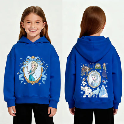 Disney Stitch Frozen Elsa Plush Pullover Hoodie - Children's Winter Fleece Sweatshirt