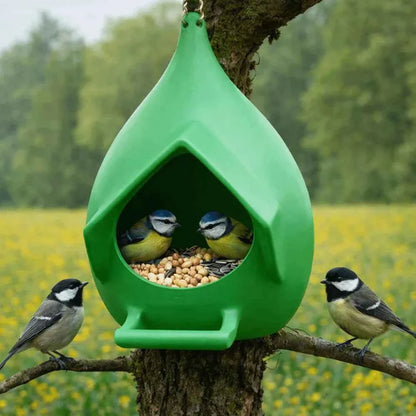 House Shape Waterproof Hanging Bird Feeder Rainproof Large Capacity Hummingbird Feeder with Stand Birds Food Catcher Outdoor