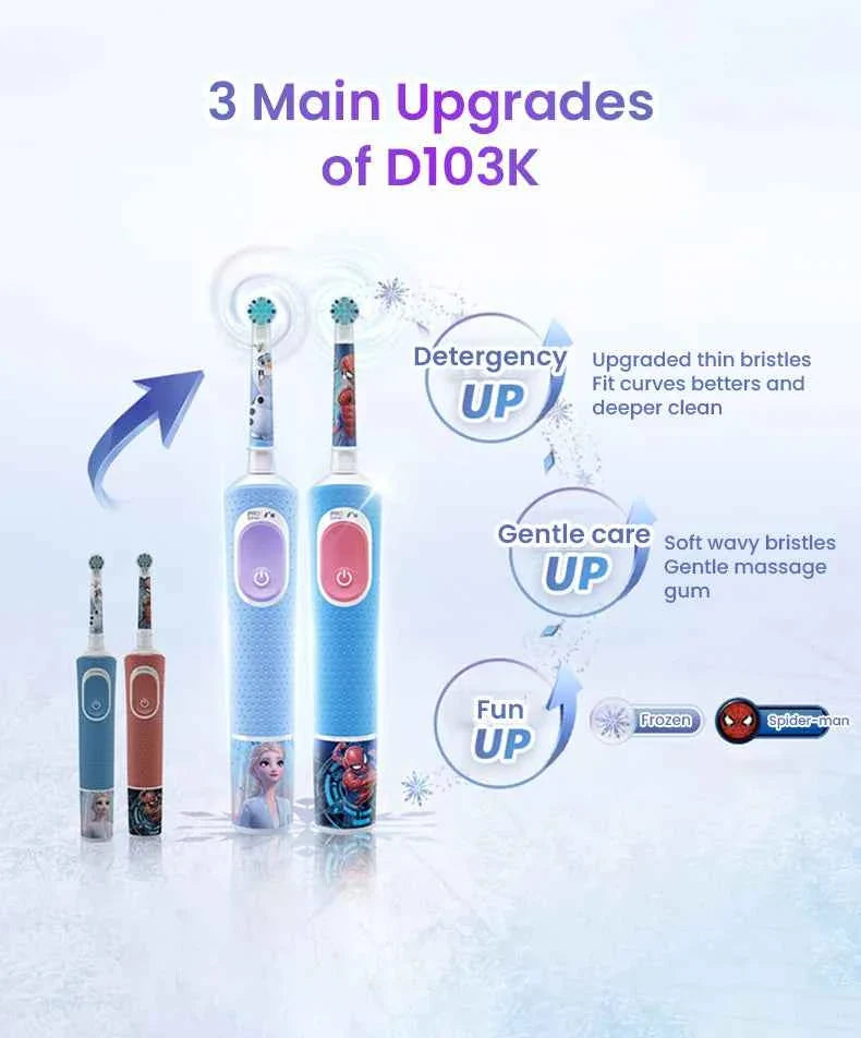 Oral-B Kids Electric Toothbrush Oral B D103 Marvel's Spiderman Frozen , Soft toothbrush bristles for Kids 3+