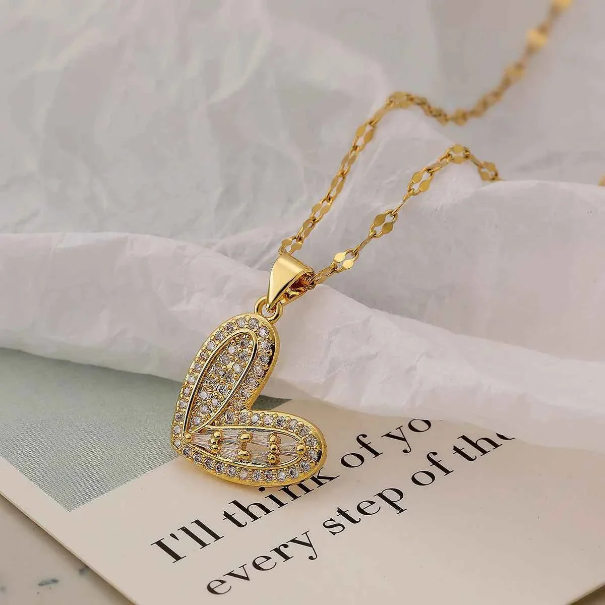 Mafisar Non-Fading Gold Color 316L Stainless Steel Party Jewelry Shiny AAA CZ Zircon Heart Pendants Necklaces For Women