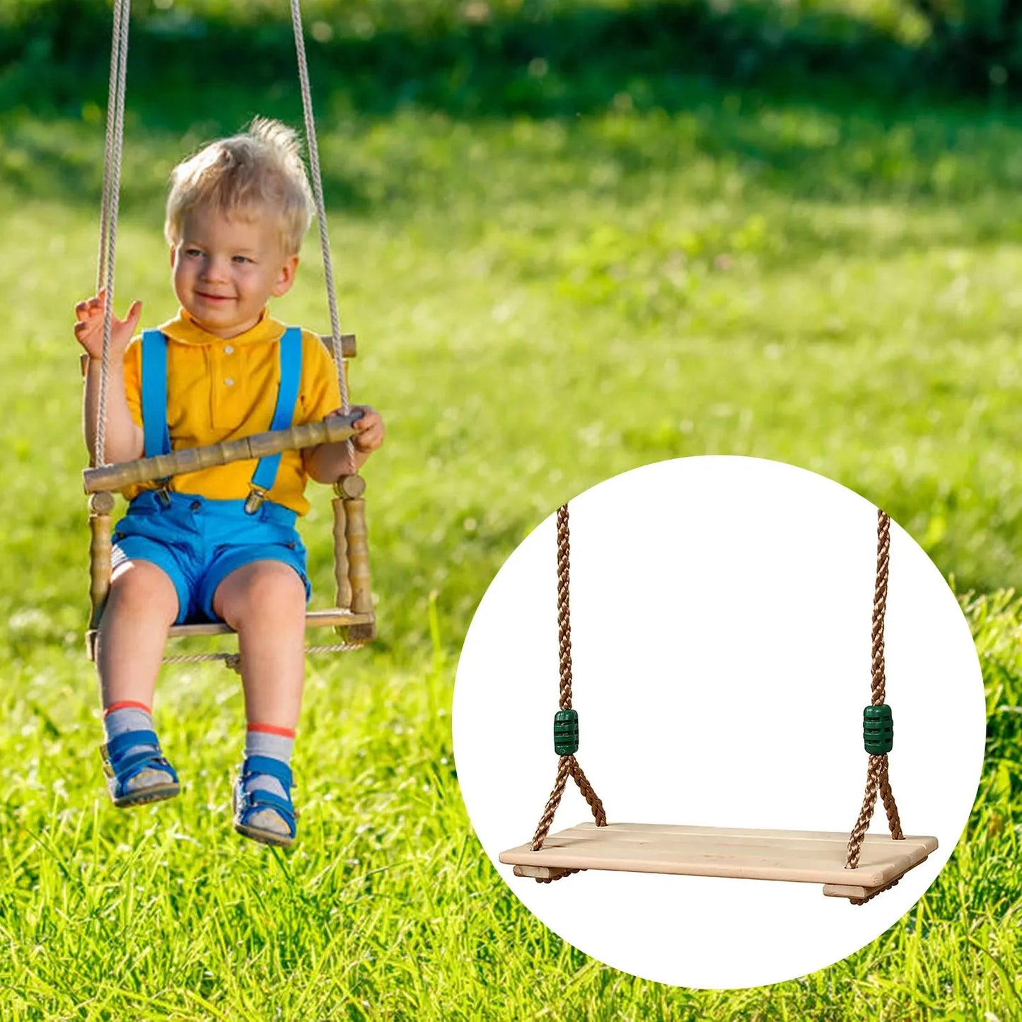 High-Quality Polished Four-Board Anti-Corrosion Wood Swing Outdoor Indoor Pastoral Wooden Swing for Adults Children