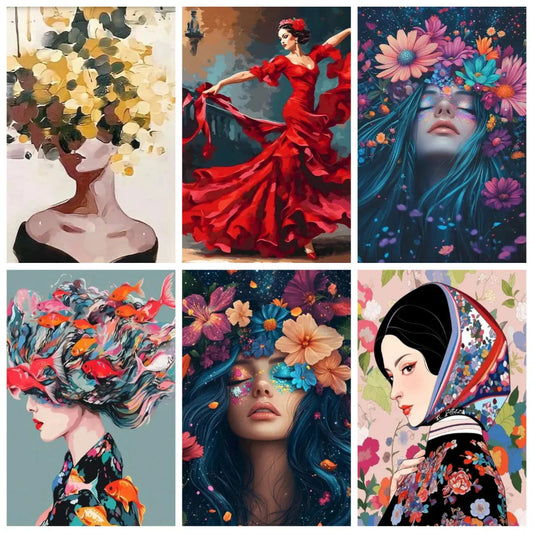 Paint By Number Woman Drawing on Canvas HandPainted Art Gift DIY Pictures By Number Flower Girl Kits Home Decoration