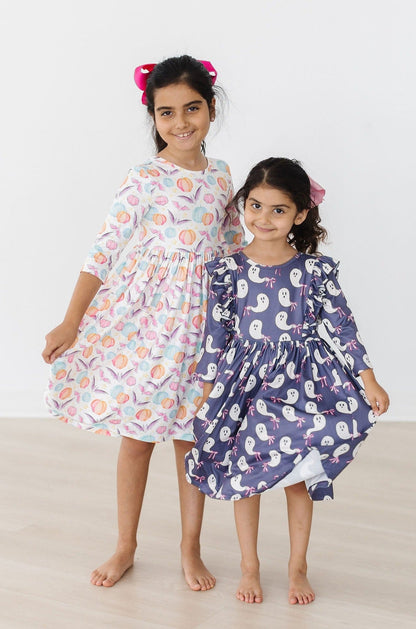SALE Tied with a Boo 3/4 Ruffle Twirl Dress