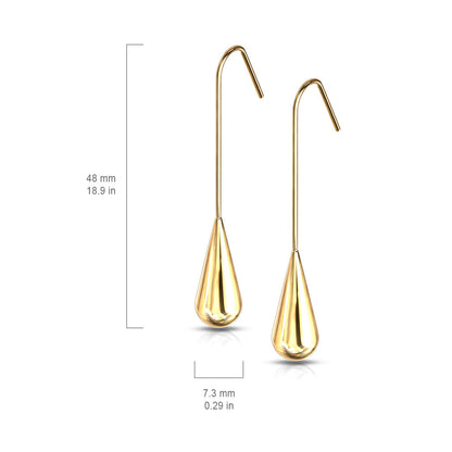 Elongated Teardrop Dangle Stainless Steel Hook Earrings