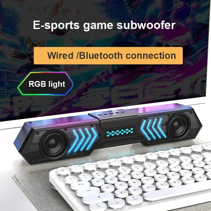 Desktop Wired Bluetooth Soundbar Computer Speaker HIFI Stereo Soundbox with Dynamic RGB Light Effect Double Bass Diaphragm