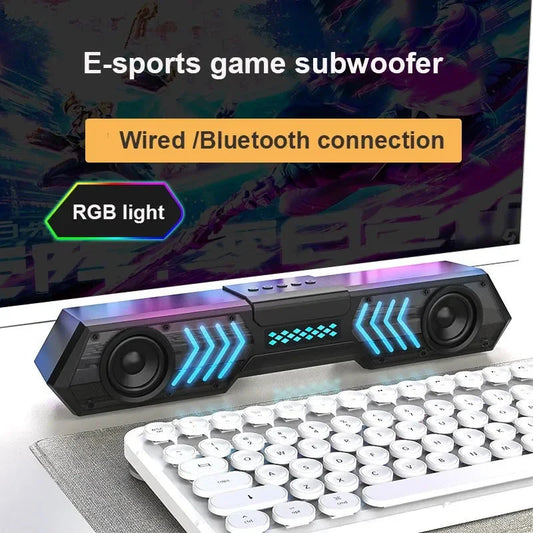 Desktop Wired Bluetooth Soundbar Computer Speaker HIFI Stereo Soundbox with Dynamic RGB Light Effect Double Bass Diaphragm
