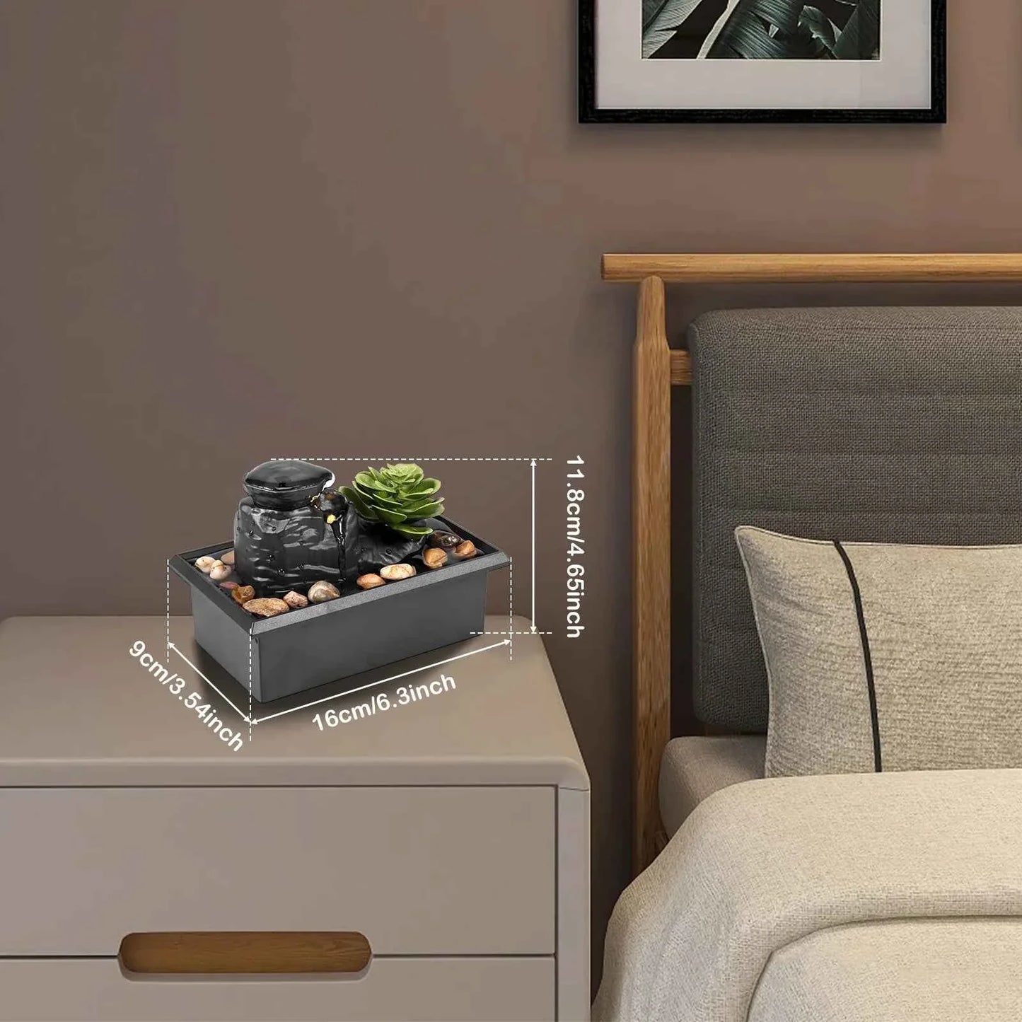 Tabletop Fountain with Light Battery/USB Operated Mini Desktop Waterfall Decoration Creative Flowing Water Fountain Ornaments