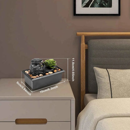 Tabletop Fountain with Light Battery/USB Operated Mini Desktop Waterfall Decoration Creative Flowing Water Fountain Ornaments