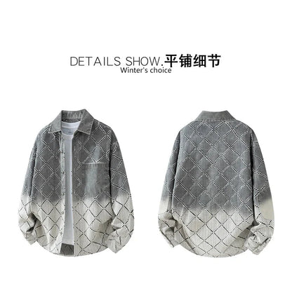 Gradient Ripped Plaid Shirt Men Streetwear Fashion Loose Casual Long Sleeve Oversize Cargo Shirts Cardigan Coat Blouses