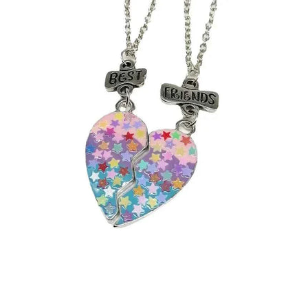 Cute 2 Pcs BFF Necklace Heart Pendant Best Friend Necklace Fashion Couple Chain Necklace Children Friendship Jewelry