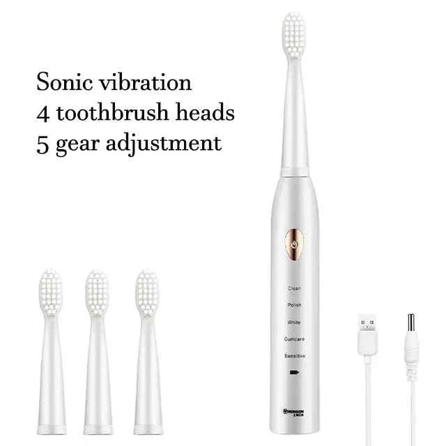 Sonic Electric Toothbrush For Adult Black White Whitening Timer Soft Hair IPX7 Waterproof 5-gear Mode USB Charging Teeth Brush
