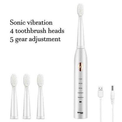 Sonic Electric Toothbrush For Adult Black White Whitening Timer Soft Hair IPX7 Waterproof 5-gear Mode USB Charging Teeth Brush