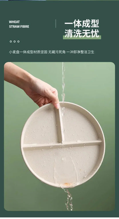23cm Sub-grid Plate Fat-reducing Sub-plate Children's Tableware Three-grid Rice Plate Separated Dessert Breakfast Plate Kitchen