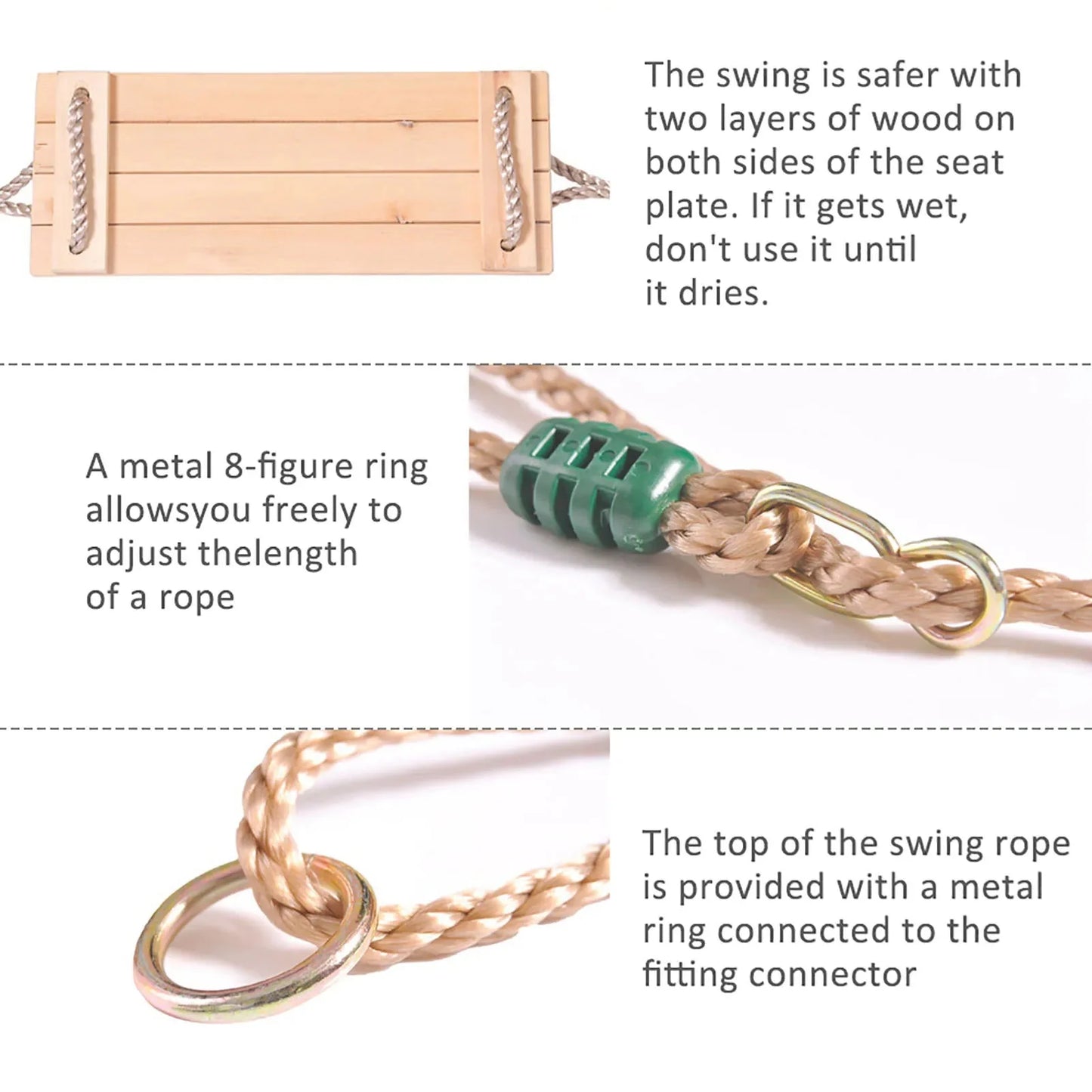 High-Quality Polished Four-Board Anti-Corrosion Wood Swing Outdoor Indoor Pastoral Wooden Swing for Adults Children