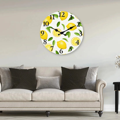 1pc wooden wall clock, yellow lemon and green leaf design wall clock, family mute clock, living room bedroom study decoration