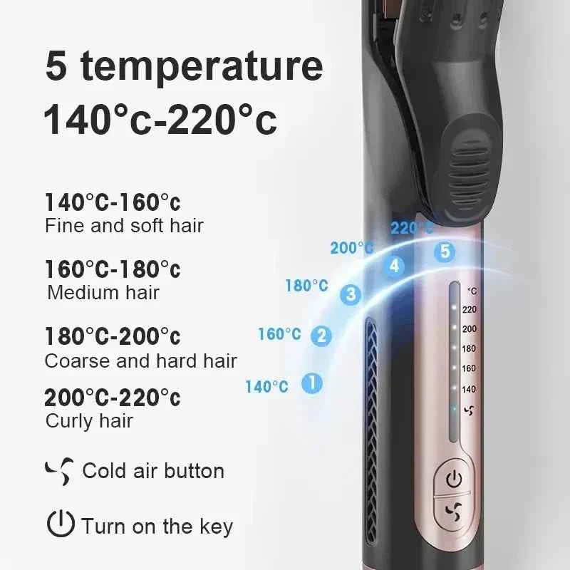 2 In 1 Hair Curling Iron With Cooling Air Hair Straightener Curler 220°C Dual Voltage Ceramic Glazed Plate Flat Irons