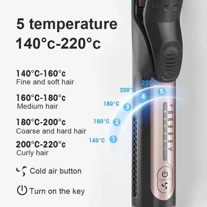 2 In 1 Hair Curling Iron With Cooling Air Hair Straightener Curler 220°C Dual Voltage Ceramic Glazed Plate Flat Irons