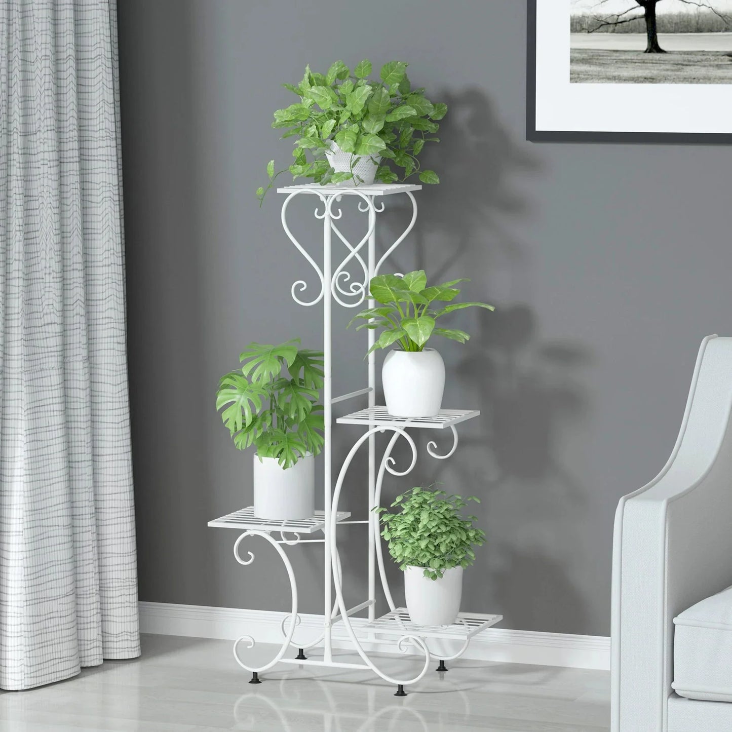 Metal Plant Shelf Flower Display Stand Garden Planter Holder with 4 Tier Shelves Indoor (Black)