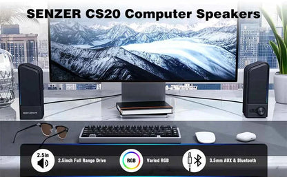 SENZER Computer Speakers-Gaming Speaker with Stereo Sound,PC Sound Bar for Laptop Desktop Monitor (Bluetooth & 3.5mm Aux)