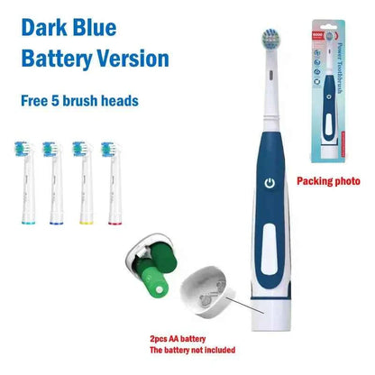 Electric Toothbrush Rounded 3D Heads Teeth Brush Soft Bristle Vibrate Rotation Gum Care Battery Power Teeth Whitening For Adults